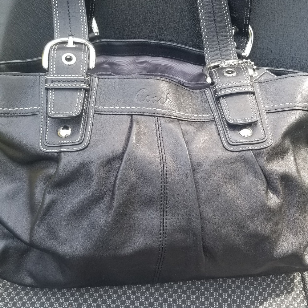 Coach black leather tote